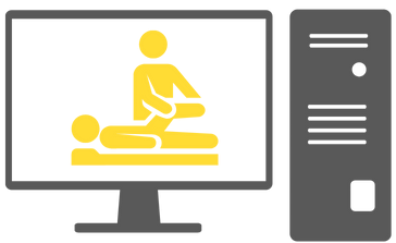 ordenador con un fisioterapeuta en la pantalla representando los programas informáticos para fisioterapeutas