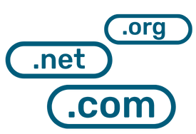 símbolos de .org, .net y .com representando diferentes sufijos del dominio representando cómo hacer una web para médicos