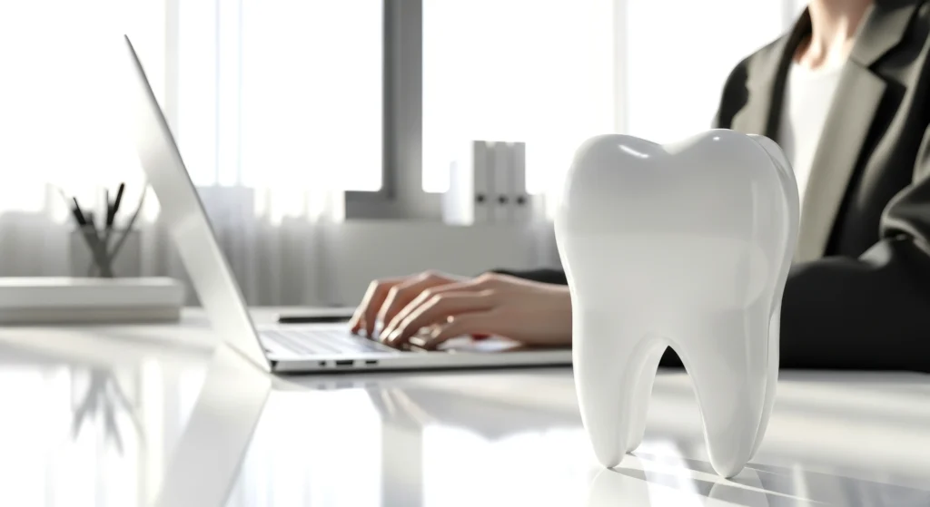 Modelo de diente en escritorio de consultorio dental