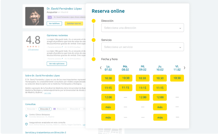 vista de la pagina del directorio de Docfav y su agenda