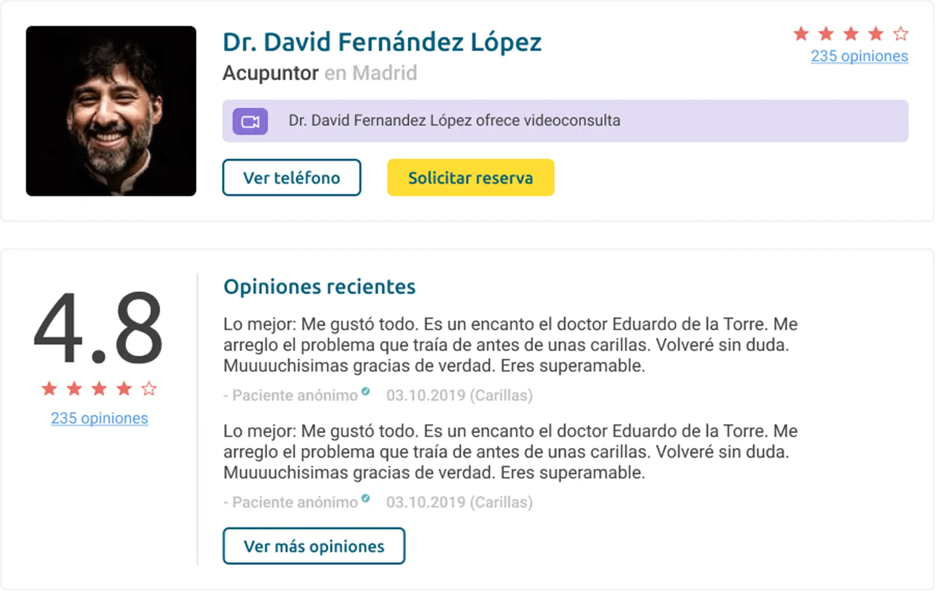 Dr. David Fernández López, dentista con 4.8 estrellas de rating.