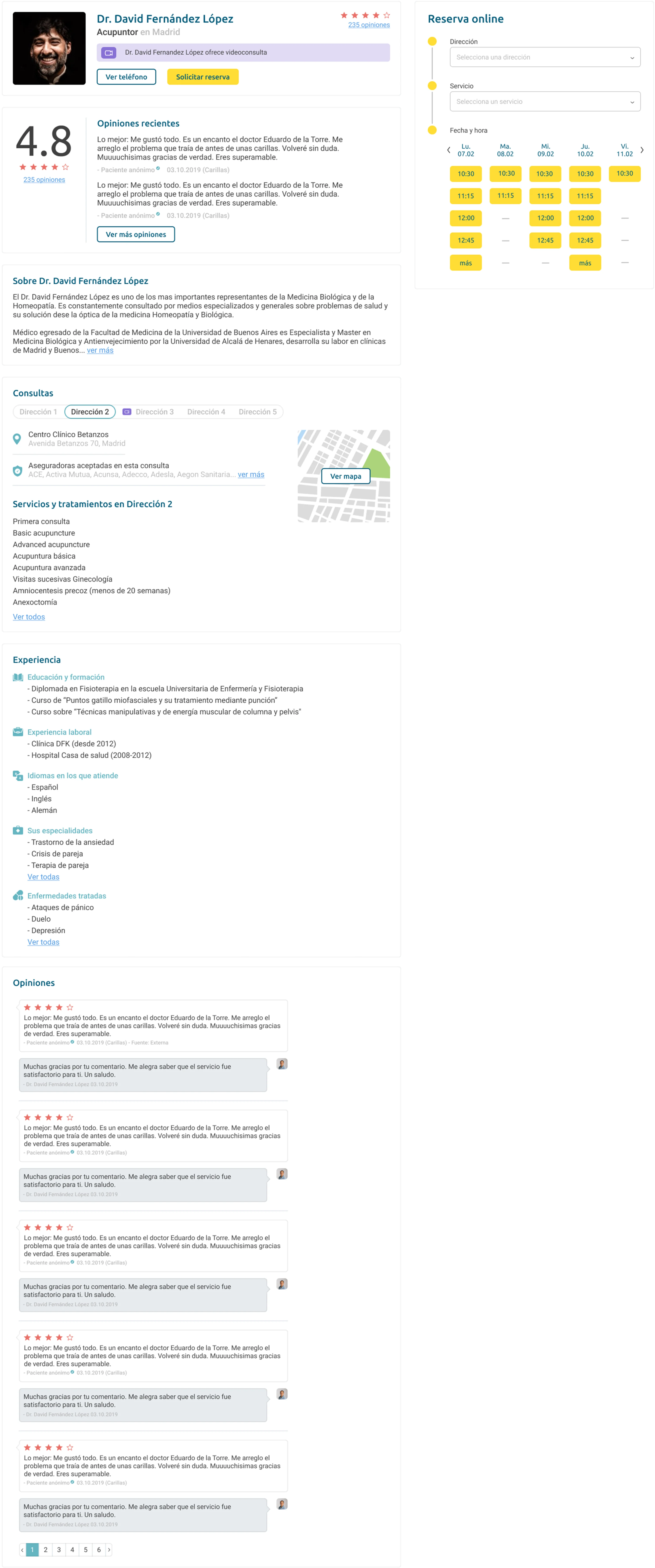 Perfil de médico con opiniones positivas