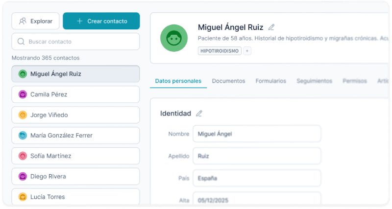 Perfil de paciente con datos