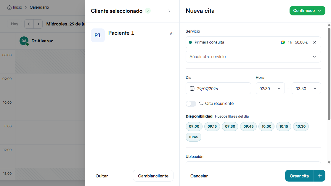 Interfaz de programación de citas médicas
